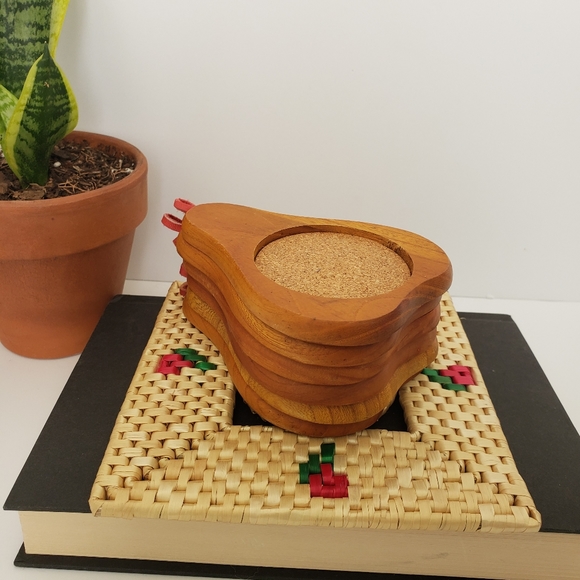 Vintage wooden pear cup coasters